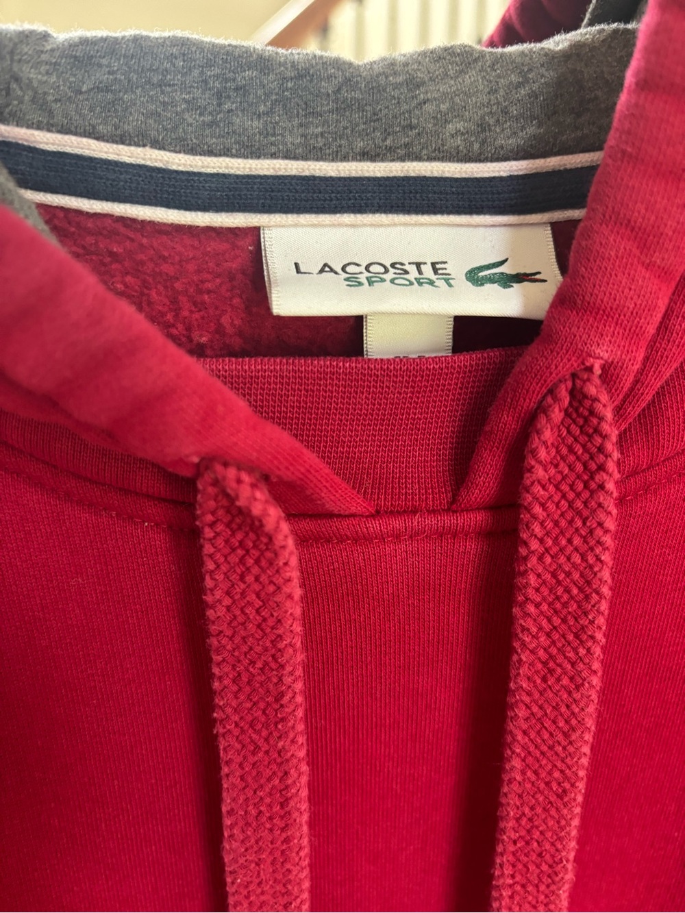 Lacoste Sport Fleece Pullover Hoodie Red Size Large Embroidered Croc Logo - Picture 3 of 12